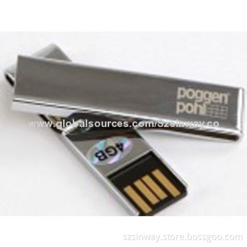 Stainless Clip USB Flash Disk with 2-64GB Memory Capacity, More than 10 Years Data Retention
